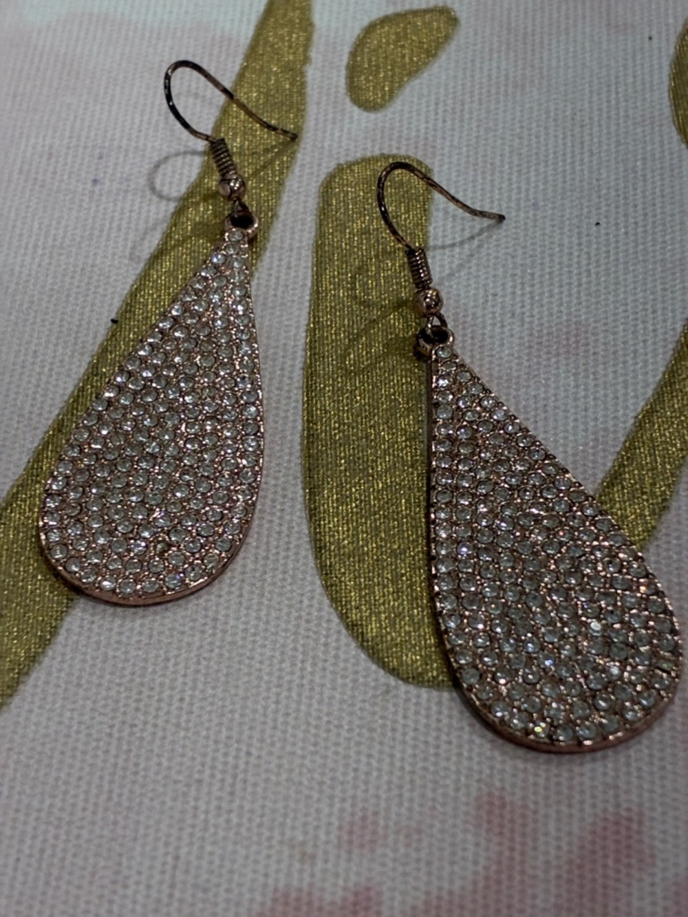 Rhinestone Teardrop Dangle Earrings - Rose Gold